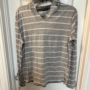 Buffalo David Bitton Gray & White Striped Hooded Pullover